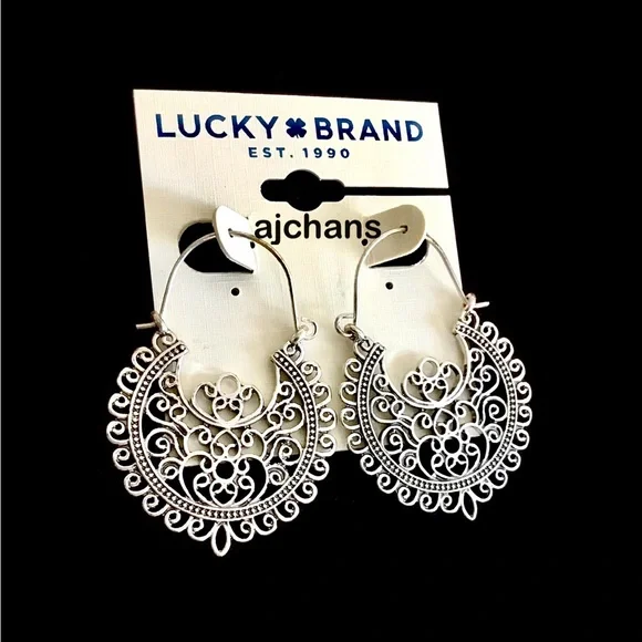 Lucky Brand Silver Tone Boho Hoop Drop Earrings - Picture 2 of 3